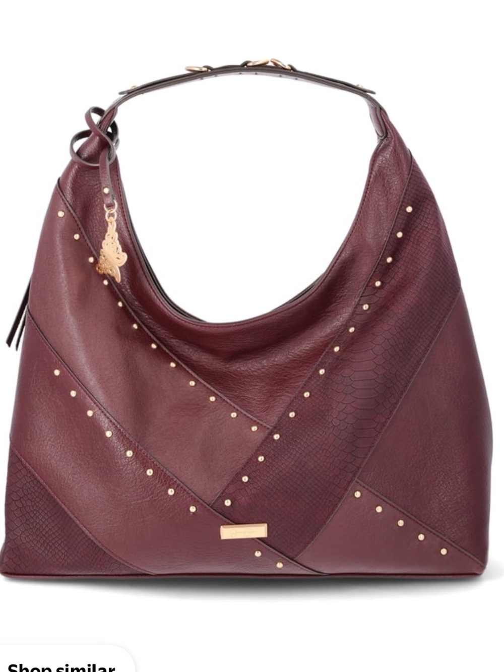 Jessica Simpson Pinot Noir Burgundy Studded Hobo Bag NWT
